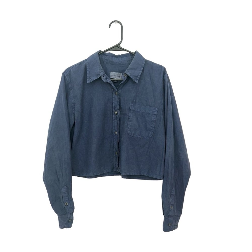 UNIVERSAL THREAD - Blue Cropped Collared Long Sleeve